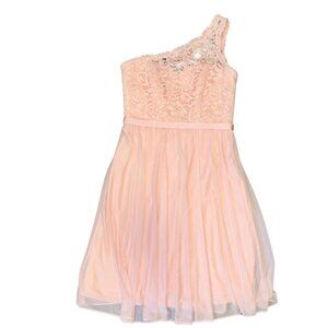 Davids Bridal 6 Short Knee Length F17063 Blush / Peach Color Lace One Shoulder